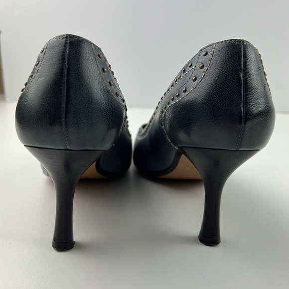 J. Renee! Gunsmoke blue leather gold studded embossed heels - Picture 8 of 13